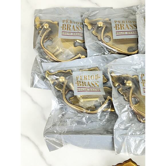 Period Solid Brass Drawer Pulls Hardware A2447-1 Queen Anne 80's x6 Vintage - Picture 2 of 13